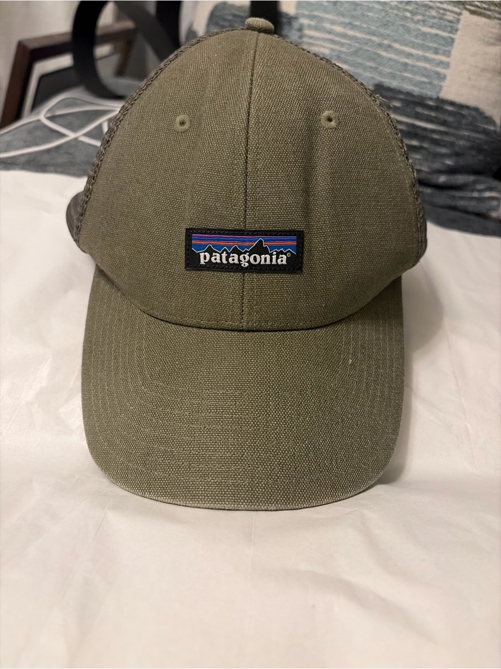 Patagonia Olive Green Trucker Cap with Mountain Logo